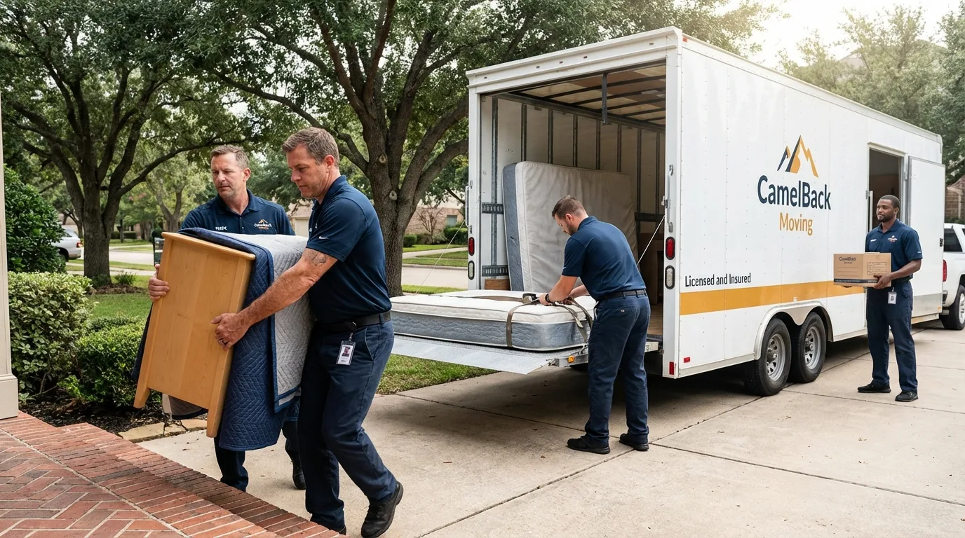 Crew loading residential truck for cross-state move from Harper Woods, MI