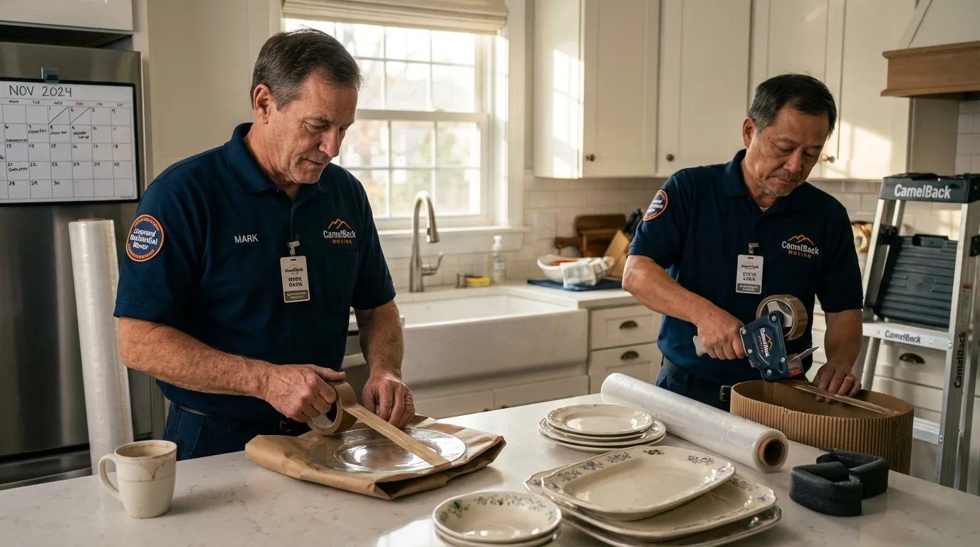 Professional crew packing kitchen dishware in Harper Woods, MI